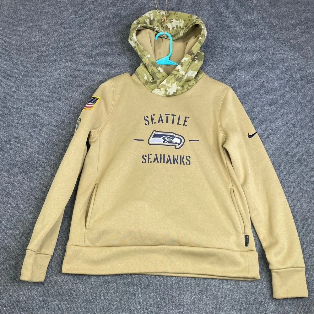 Nike Seattle Seahawks Salute to Service Hoodie Tan Camo Medium AT7936-297